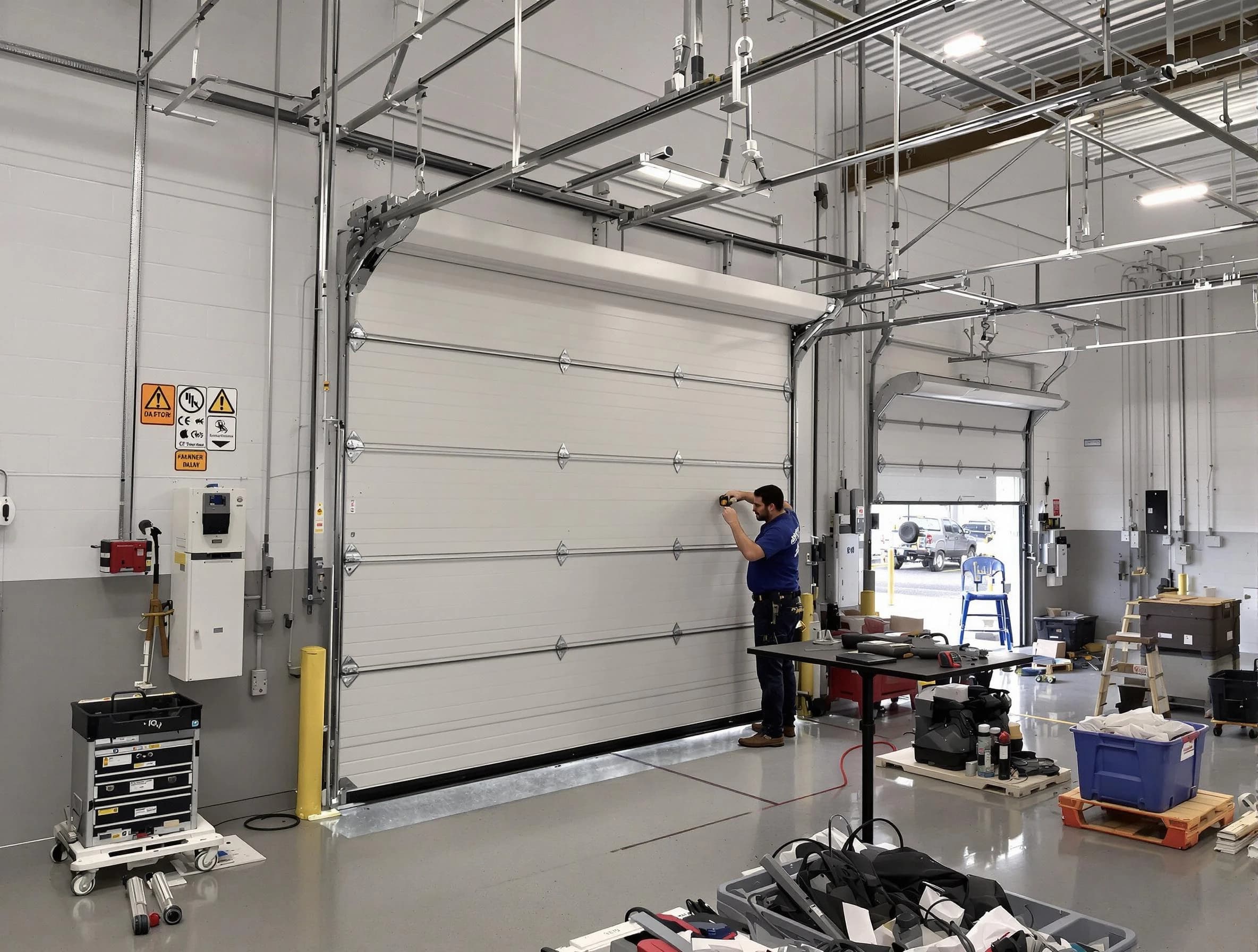 Commercial garage door repair being performed by West Orange Garage Door Repair expert in West Orange