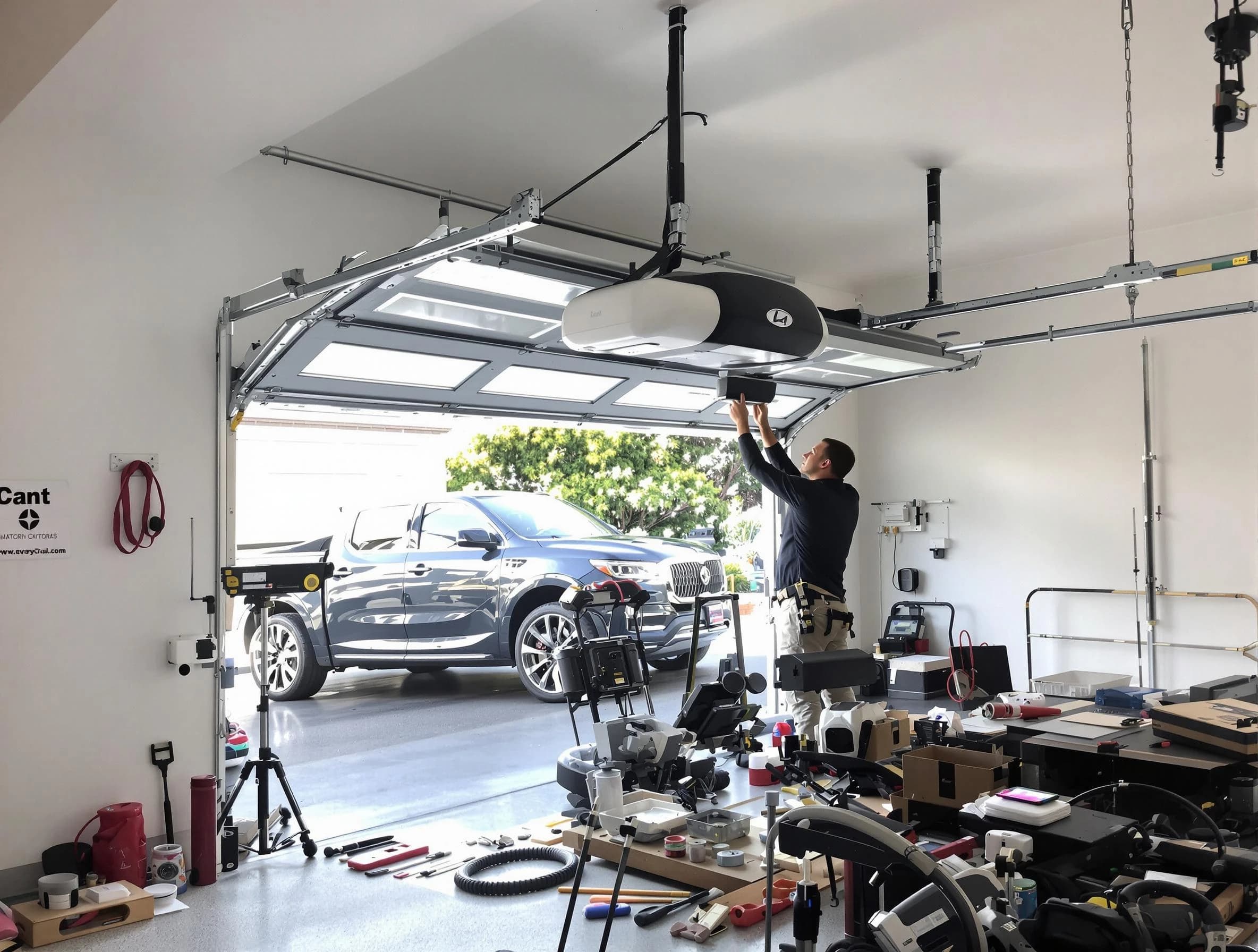 West Orange Garage Door Repair specialist installing smart garage door opener system in West Orange home