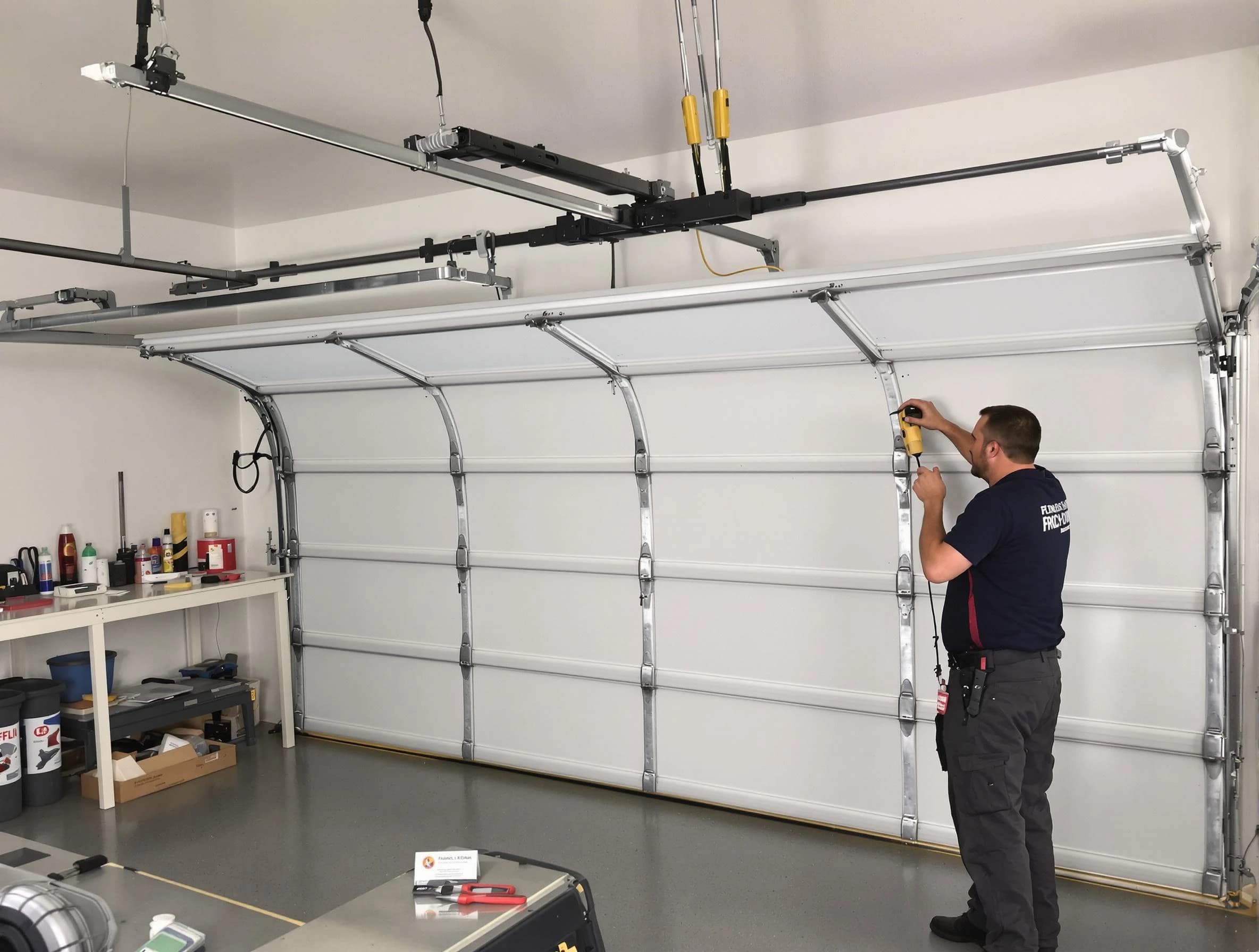 West Orange Garage Door Repair certified technician performing overhead door system repair in West Orange