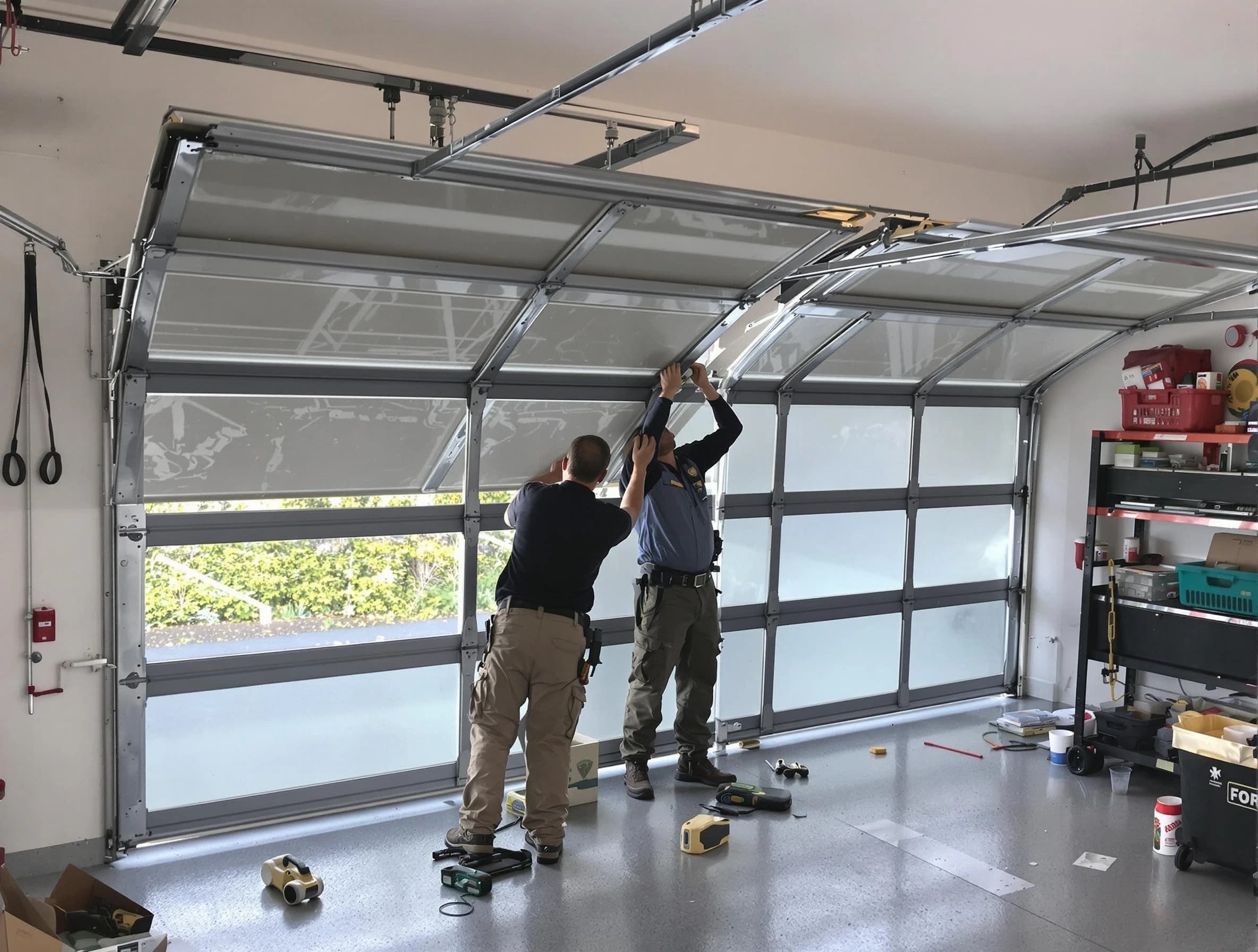 West Orange Garage Door Repair expert performing precise panel replacement on West Orange garage door
