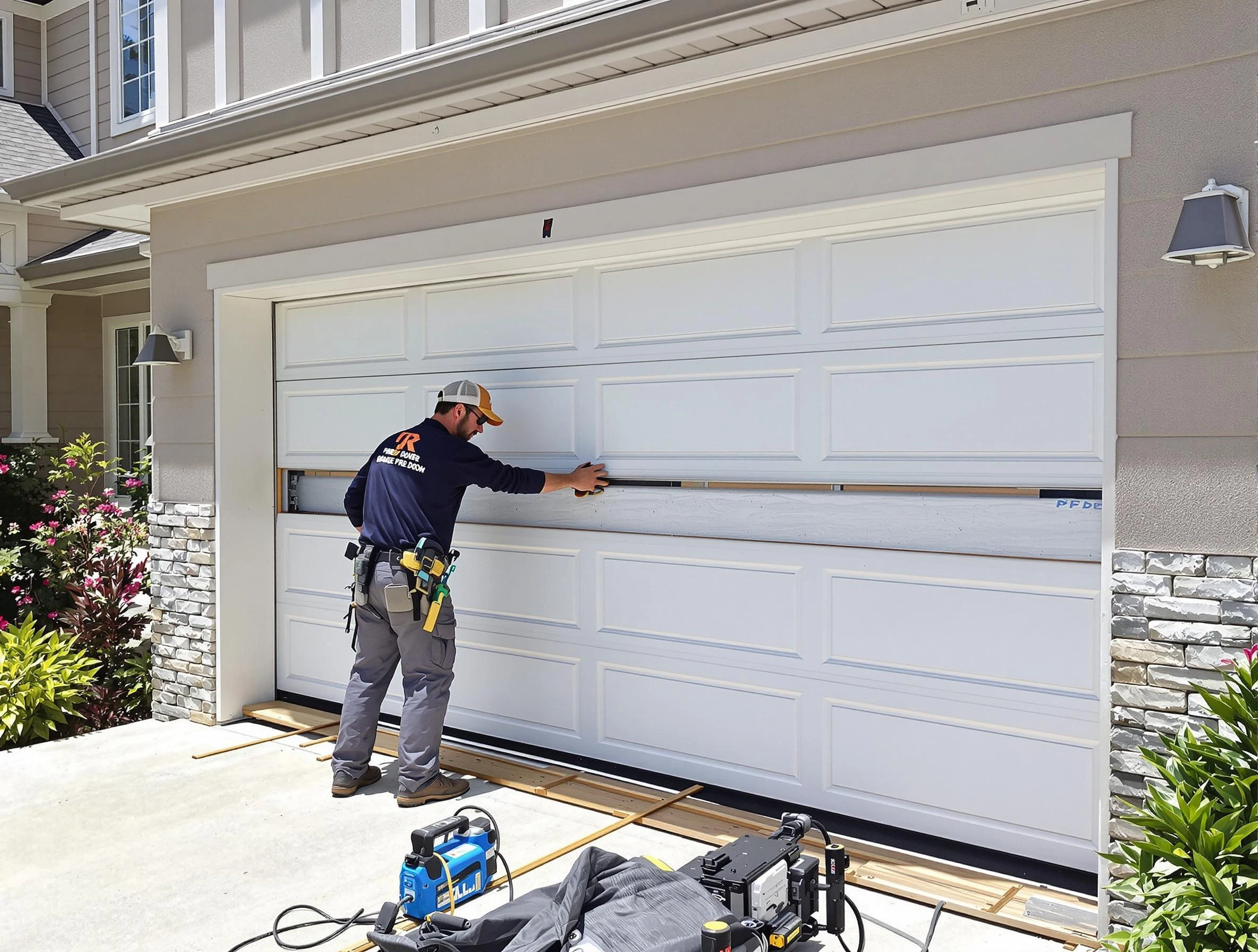 West Orange Garage Door Repair team performing complete garage door replacement at West Orange residence